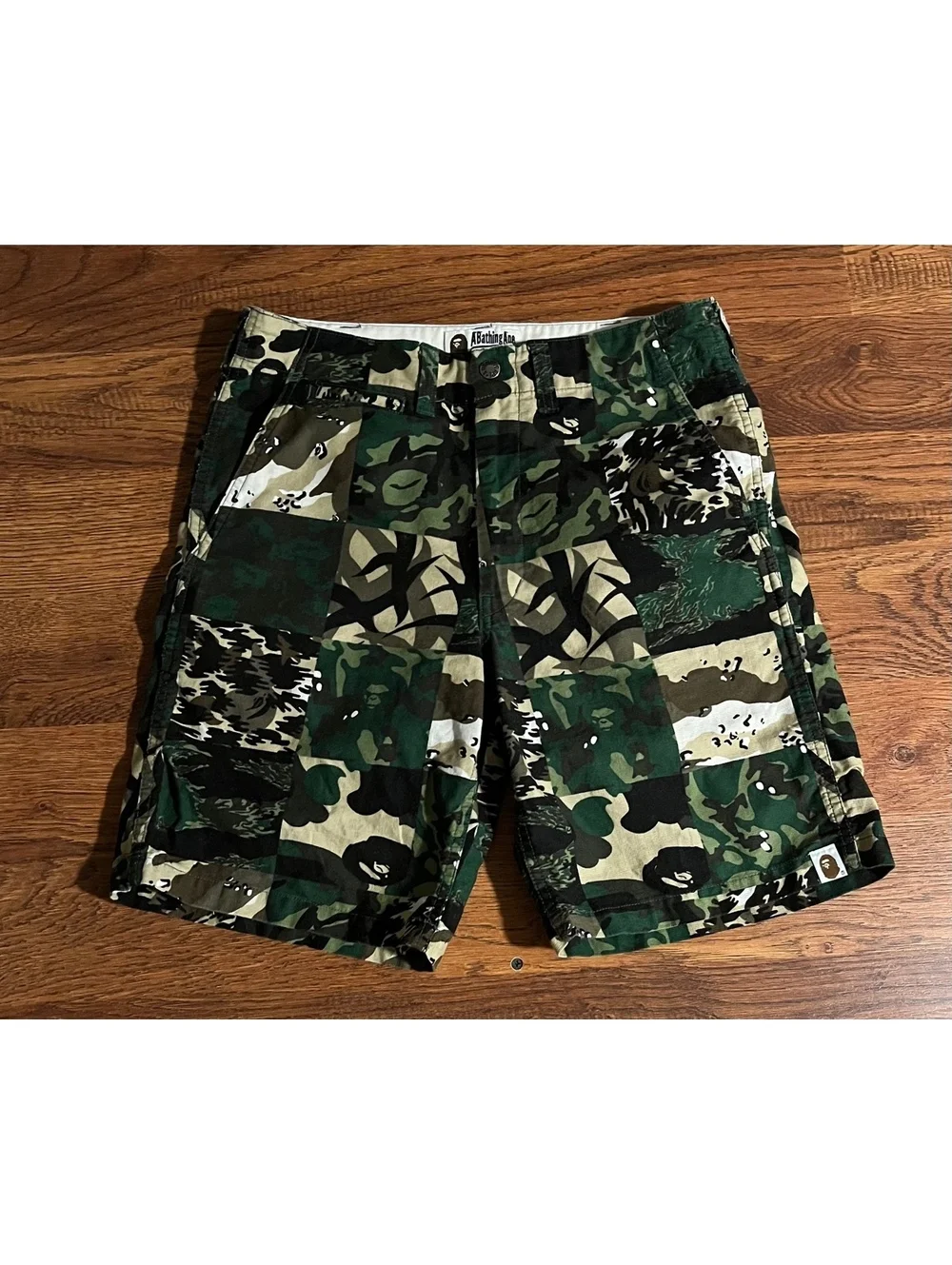 A Bathing Ape Bape Patchwork Camo Cargo Shorts Size S